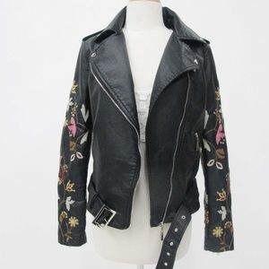 [KATEC.] Embroidered Faux Leather Moto Jacket